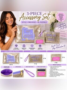 UNCAS INC. 3-PIECE METALLIC GOLD ACCESSORY SET – GOLD (NEW WITH TAGS) A30